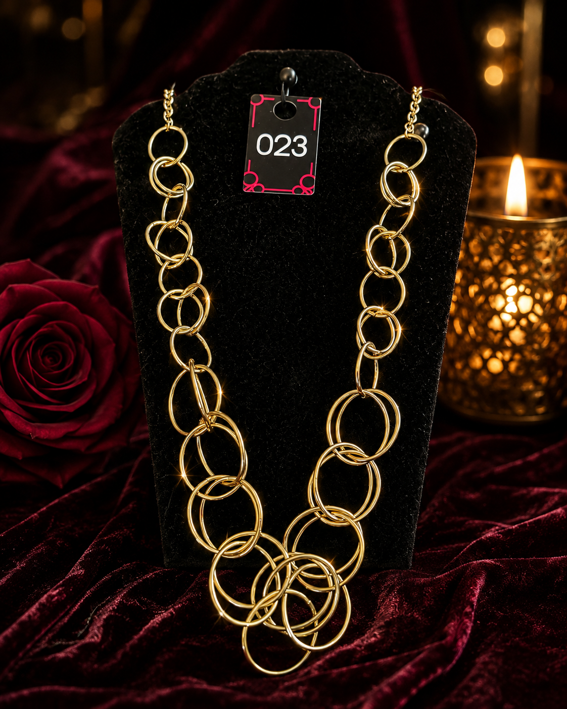 Gold Circle Link Statement Necklace