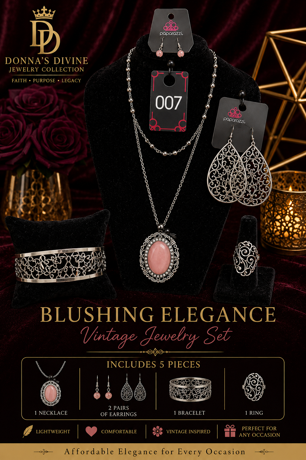 Blushing Elegance Vintage Jewelry Set