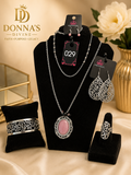 Divine Blush Filigree Silver Jewelry Set