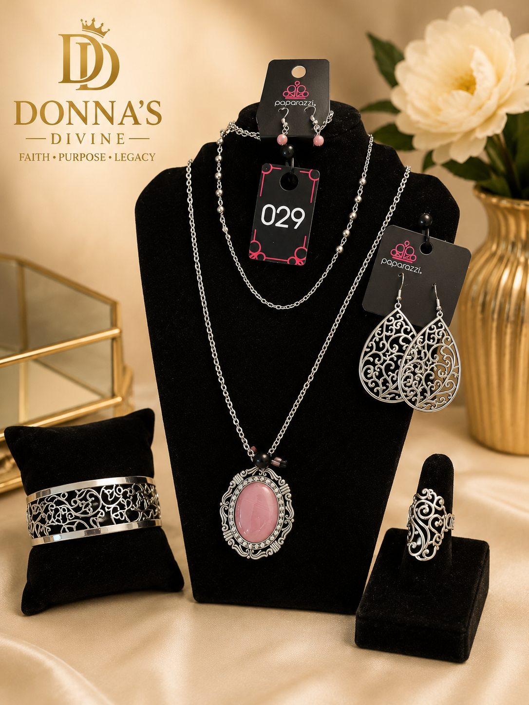 Divine Blush Filigree Silver Jewelry Set