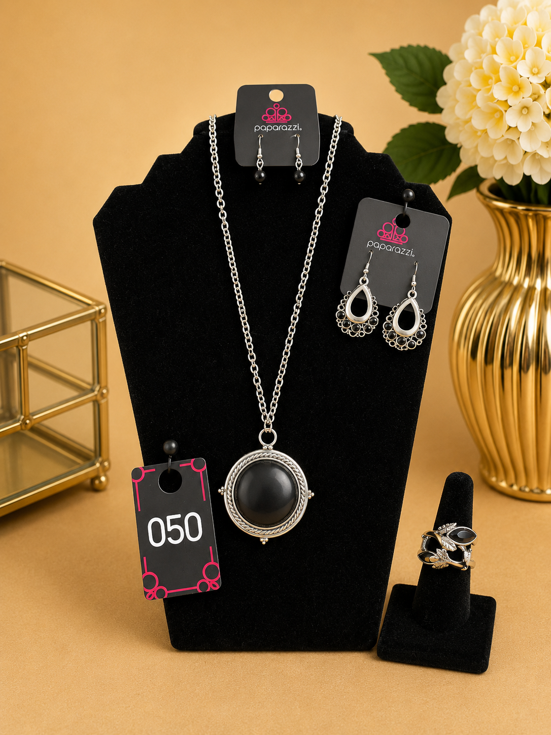 Divine Midnight Statement Necklace & Earring Set