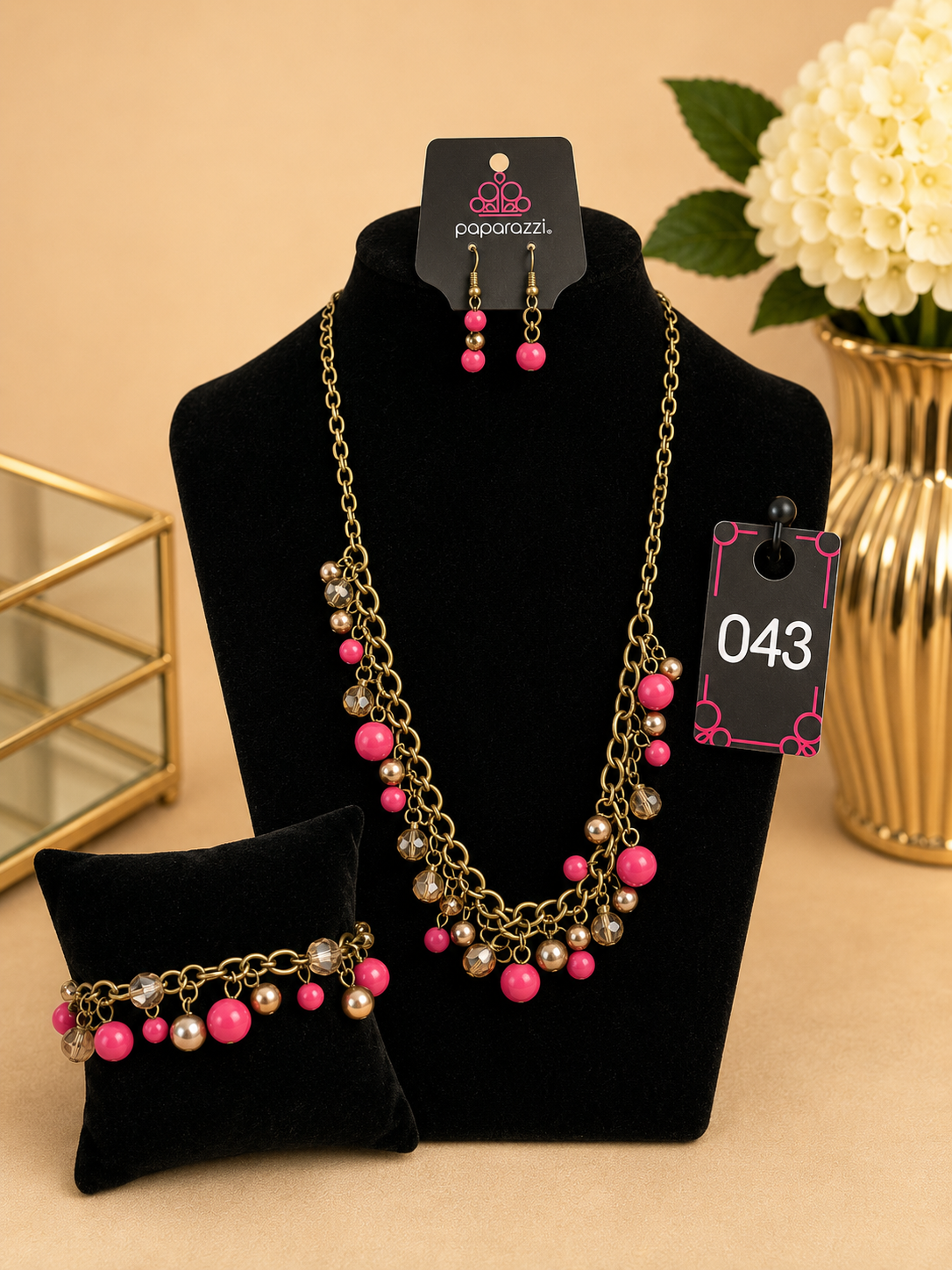 Divine Passion Pink & Antique Gold Jewelry Set