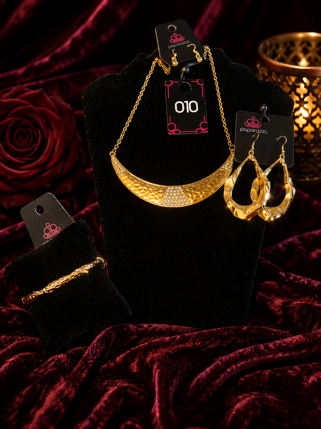 Gold Crescent Statement Necklace & Earring Set