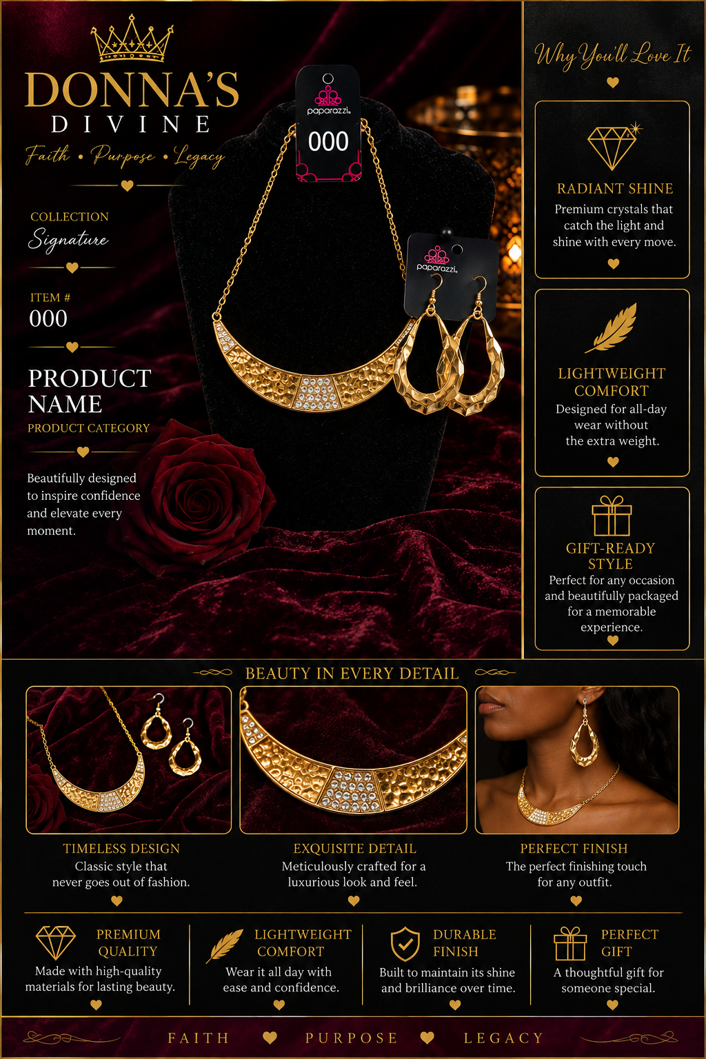 Gold Crescent Statement Necklace & Earring Set