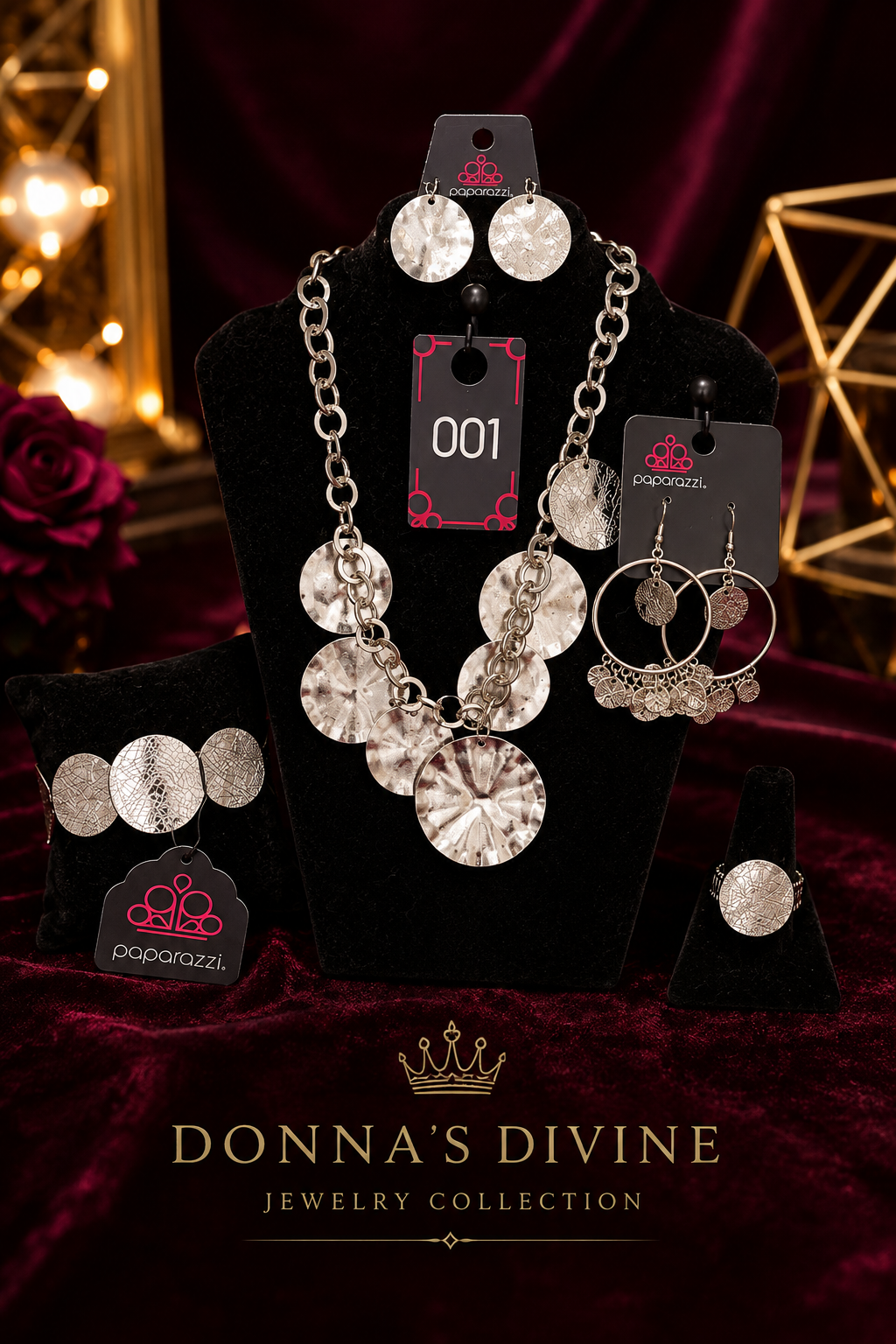 Silver Hammered Disc Jewelry Set
