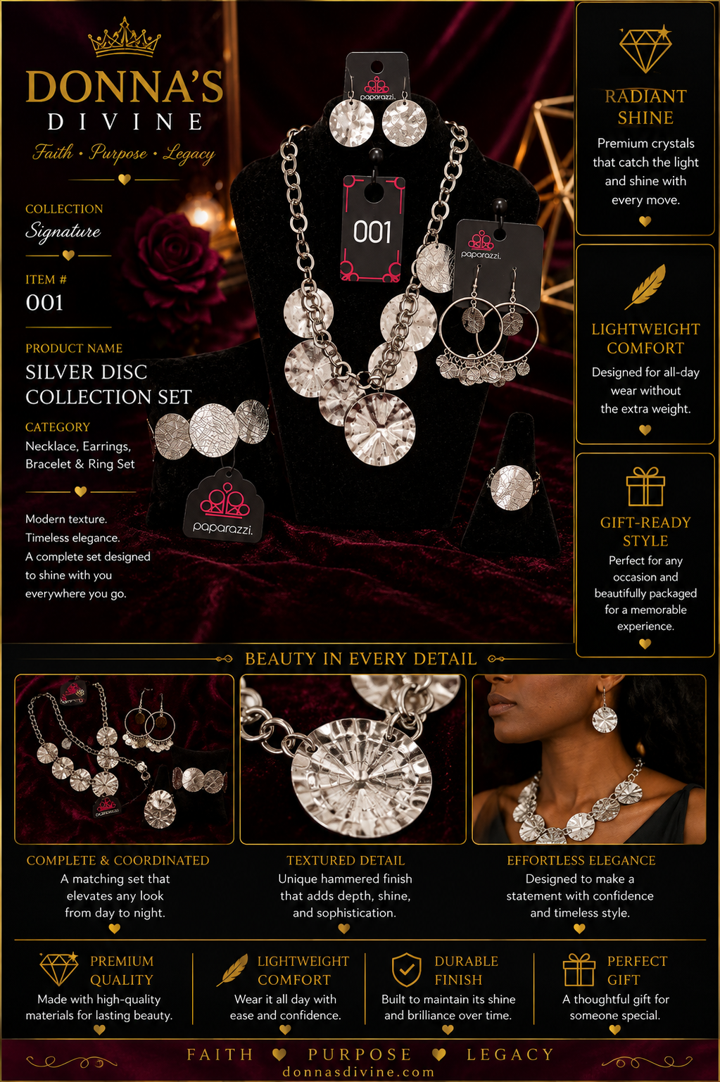 Silver Hammered Disc Jewelry Set